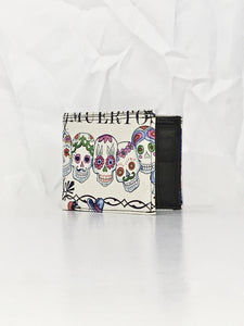 Dia de muertos sugar skull print handcrafted billfold wallet