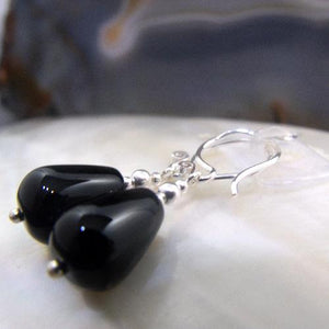 Black earrings, Black Onyx semi-precious stone earrings, semi-precious gemstone jewellery UK