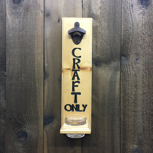 Craft Only Beer Bottle Opener Cap Catcher - Carved Pine Wood