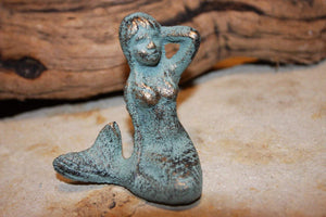 Antiqued Look Mermaid Figurines Solid Cast Iron 2 3/4 inches, Great item to add to nautical beach decor crafts, N-55A