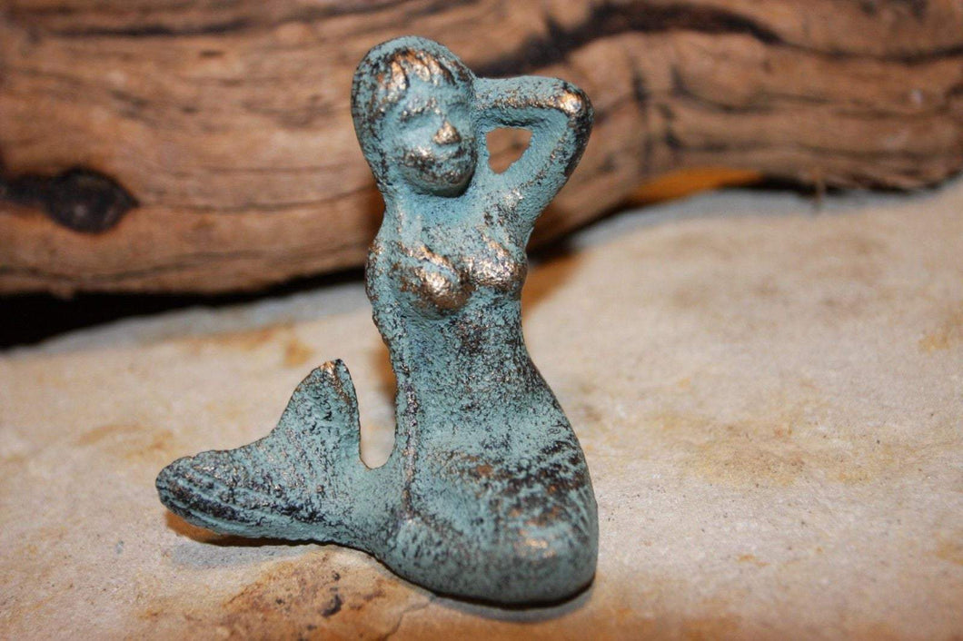 Antiqued Look Mermaid Figurines Solid Cast Iron 2 3/4 inches, Great item to add to nautical beach decor crafts, N-55A