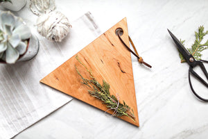 Geometric Wood Triangle Serving Board with Leather Strap