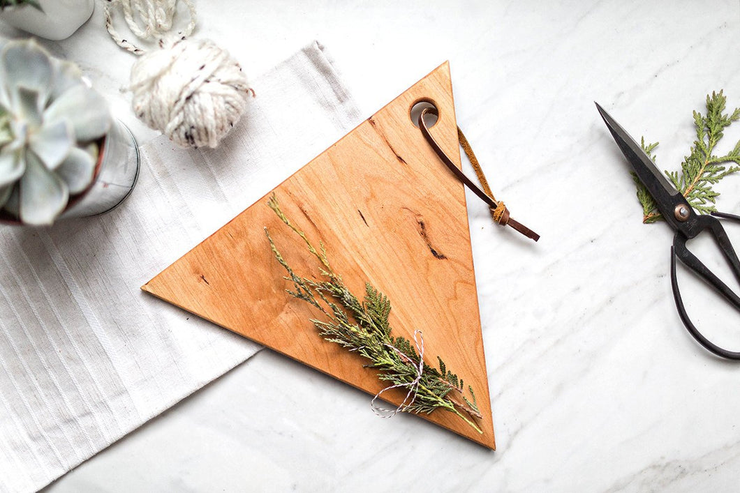 Geometric Wood Triangle Serving Board with Leather Strap