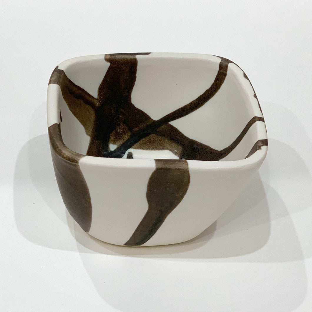Bowl Square Hand Crafted in Charcoal Abstract Stripe