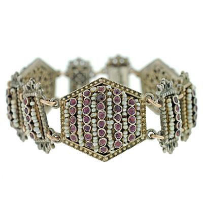 Arts & Crafts Hungarian Sterling Pink Sapphire & Pearl Bracelet