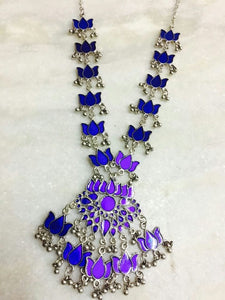 Blue Color Handcrafted Afghani Necklace With Ghungroo Droppings