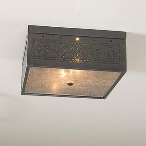 CEILING LIGHT Square Pierced and Seedy Glass with Chisel Pattern & Country Tin Finish
