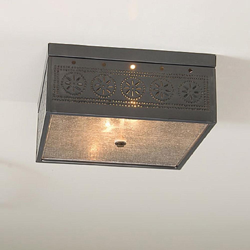 CEILING LIGHT Square Pierced and Seedy Glass with Chisel Pattern & Country Tin Finish
