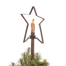 Load image into Gallery viewer, CHRISTMAS TREE STAR with CANDLE LIGHT Handcrafted Primitive Tin Topper in 2 Finishes