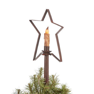 CHRISTMAS TREE STAR with CANDLE LIGHT Handcrafted Primitive Tin Topper in 2 Finishes