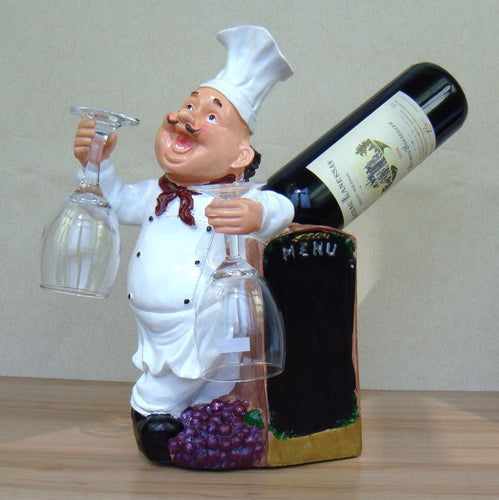 Cute Chef Figurine Statue Red Grape Wine Holder Decorative Resin Cook Goblet Rack Barware Tableware Craft Accessories