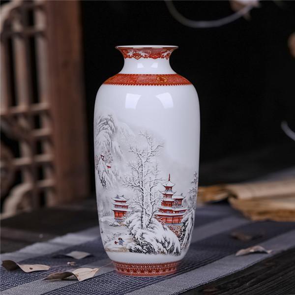 Antique Jingdezhen Ceramic Vase Eggshell Vase Desk Accessories Crafts Snow Flower Pot Traditional Chinese Style Porcelainvase