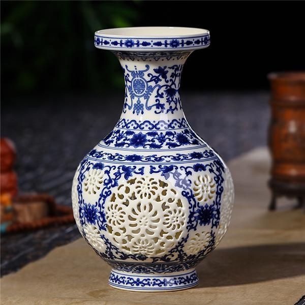 Antique Jingdezhen Ceramic Vase Chinese Pierced Vase Wedding Gifts Home Handicraft Furnishing Articles