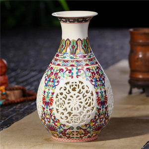 Antique Jingdezhen Ceramic Vase Chinese Pierced Vase Wedding Gifts Home Handicraft Furnishing Articles