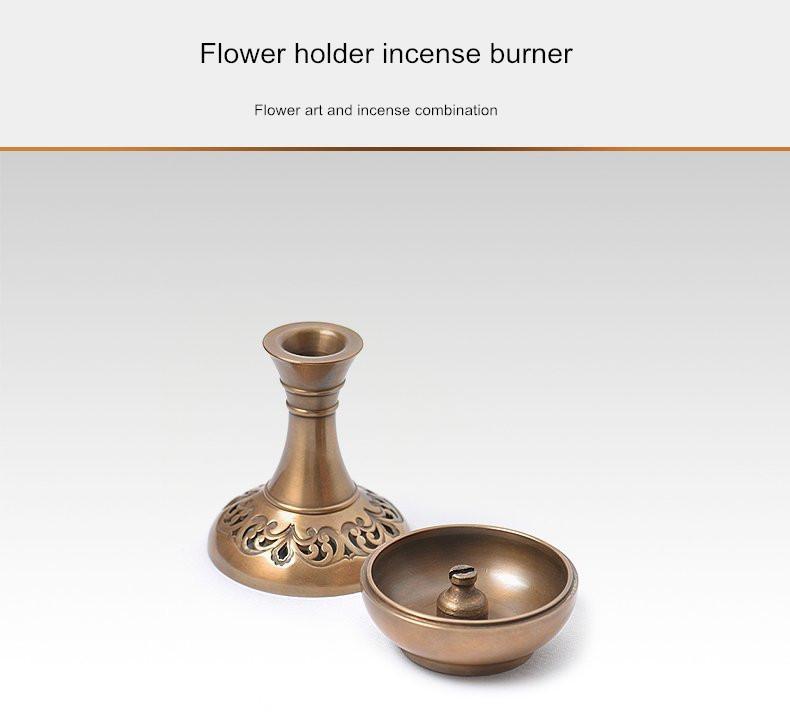 Antique Copper Flower Vase Incense Burner Buddhist Incense Holder Smell Removing Metal Craft Living Room Censer Home Fragrance