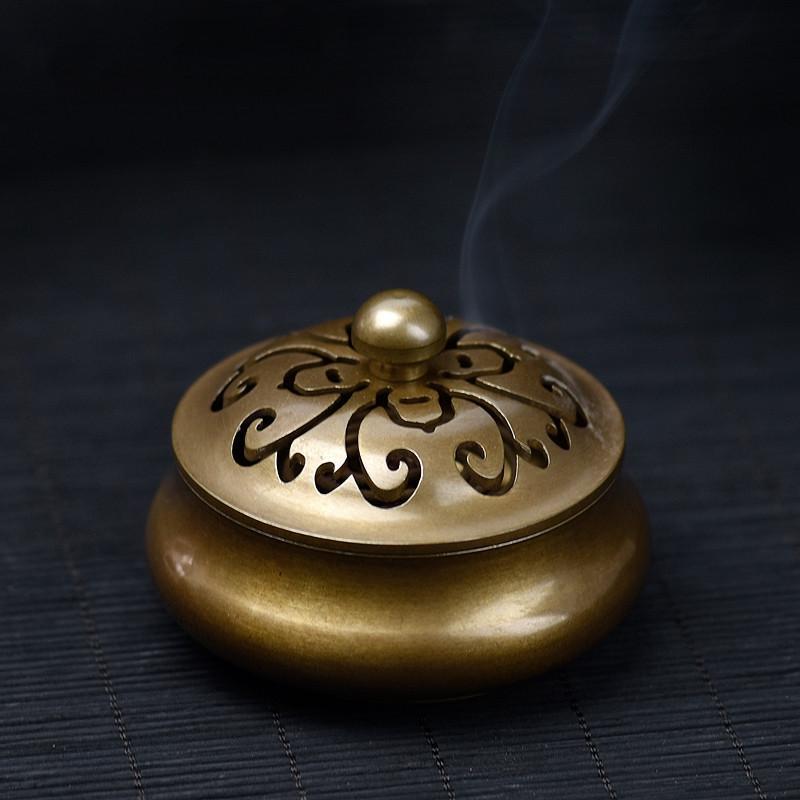 Antique Copper Incense Burner Buddhist Incense Holder Smell Removing Metal Craft Living Room Censer Home Fragrance Oil Carved