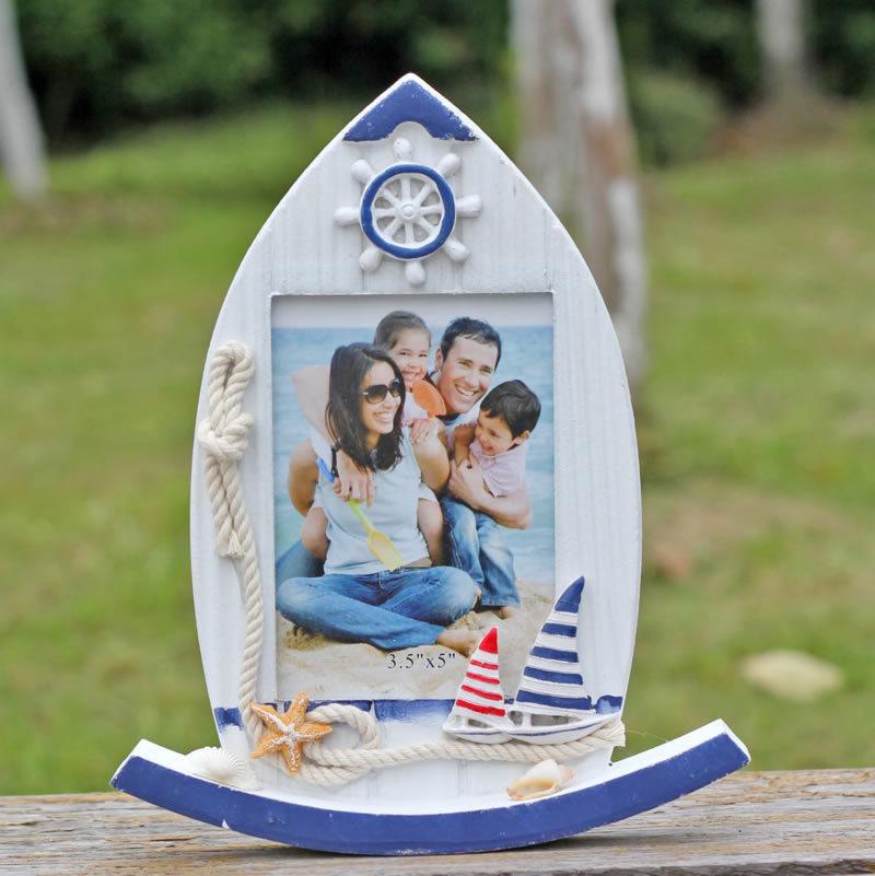 Creative Boat Shape Photo Frame Wood Desktop Household Adornment Mediterranean Style Picture Album Frame Gifts Crafts Decor