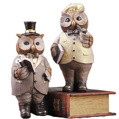 American Gentleman Owl Resin Handicrafts Ornaments Creative Cute Desktop Miniature Owl Figurine Home Decoration Accessories Gift