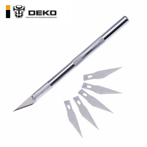DEKO Non-Slip Metal Scalpel Knife Tools Kit Cutter Engraving Craft Knives Pen Cutter+ 6 pcs Blades for PCB Repair DIY Tool