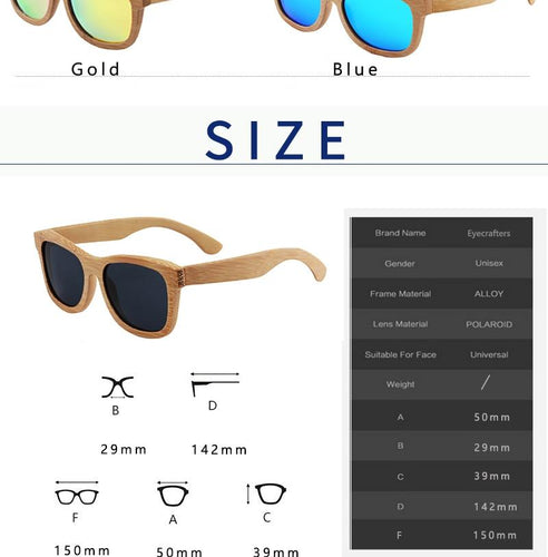 Eyecrafters Brand Men'S Vintage Sunglasses Polarized Retro Mirrored Sunglasses 100% Natural Bamboo Wood Zm001P
