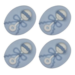 Anniversary House - 4 Baby's Rattle Sugarcraft Toppers Blue