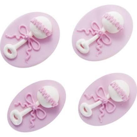 Anniversary House - 4 Baby's Rattle Sugarcraft Toppers Pink