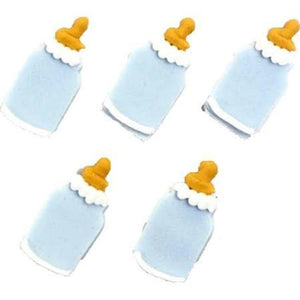 Anniversary House - 5 Baby's Bottle Sugarcraft Toppers Blue