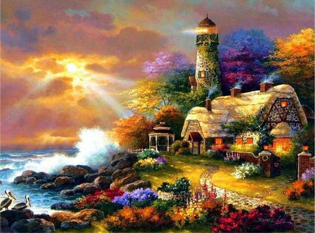 Diamond Painting,Embroidery,5D,DIY,Full, Lighthouse,Round Drill,,Home Decoration,Crafts&Sewing,Needlework,Wall Painting,Art