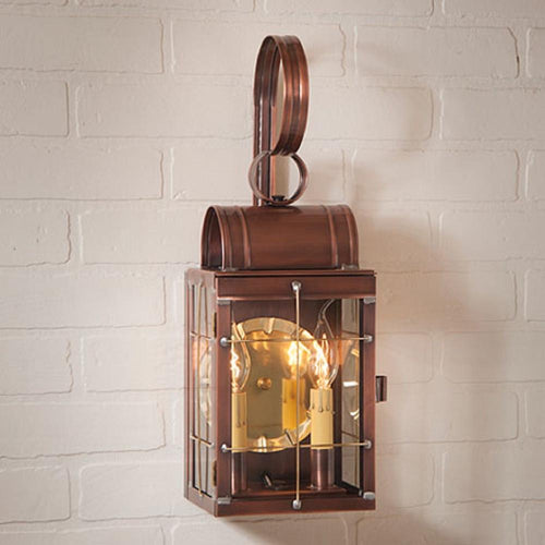 DOUBLE COLONIAL WALL LANTERN Antique Copper Dual Candle Sconce Handcrafted in USA