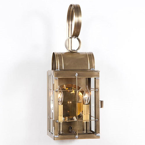 DOUBLE COLONIAL WALL LANTERN Weathered Brass Dual Candle Sconce Handcrafted in USA
